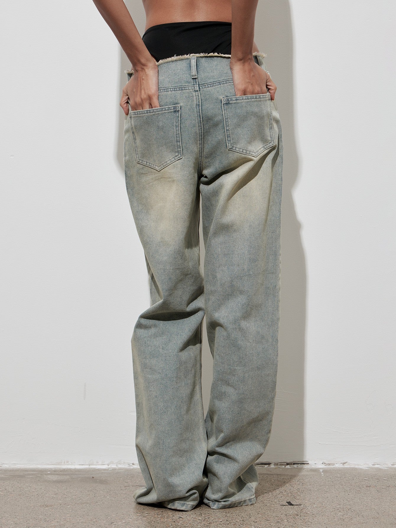 American High-Waist Distressed Women's Spring Casual Loose Wide-Leg Denim Pants 3