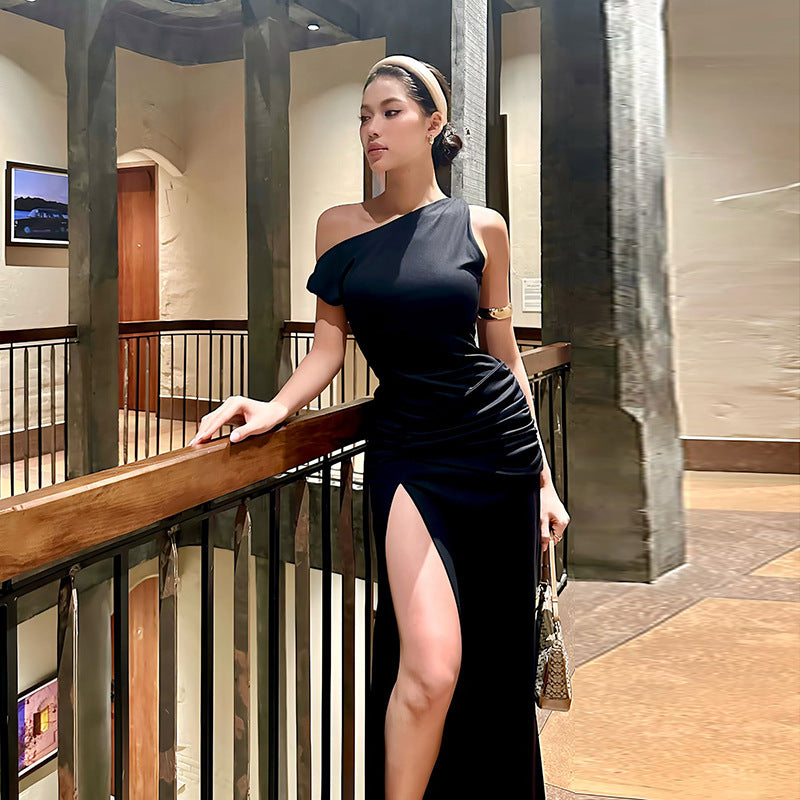 Chic Off-Shoulder Slit Dress Spring Slim Long Dress for Women 6