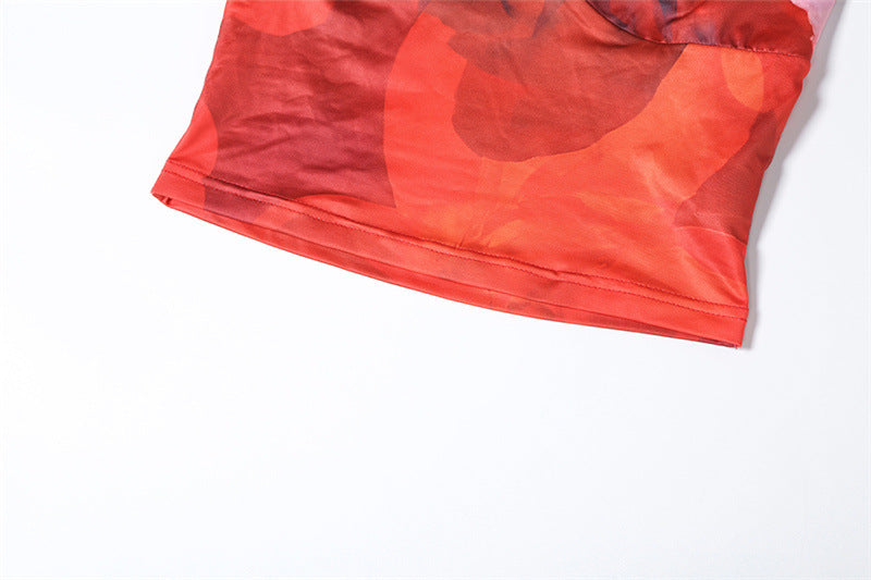 Women Summer Sexy Print Suspender Top Bodycon SkirtTwo Piece Set 32