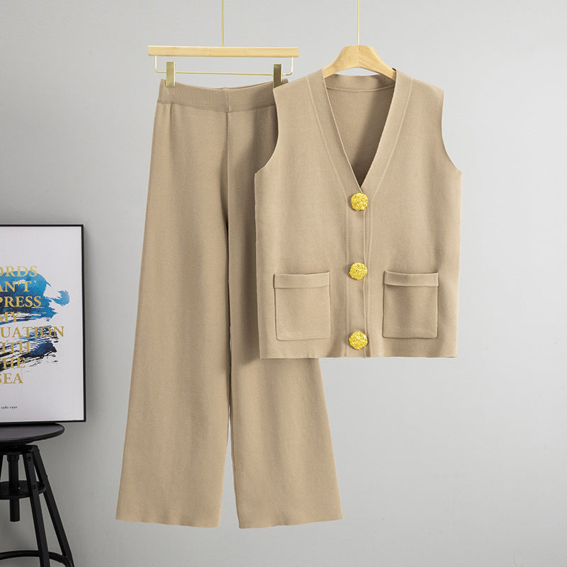 Button V-neck Knitted Vest Casual Pants Fashion Two-piece Suit 8