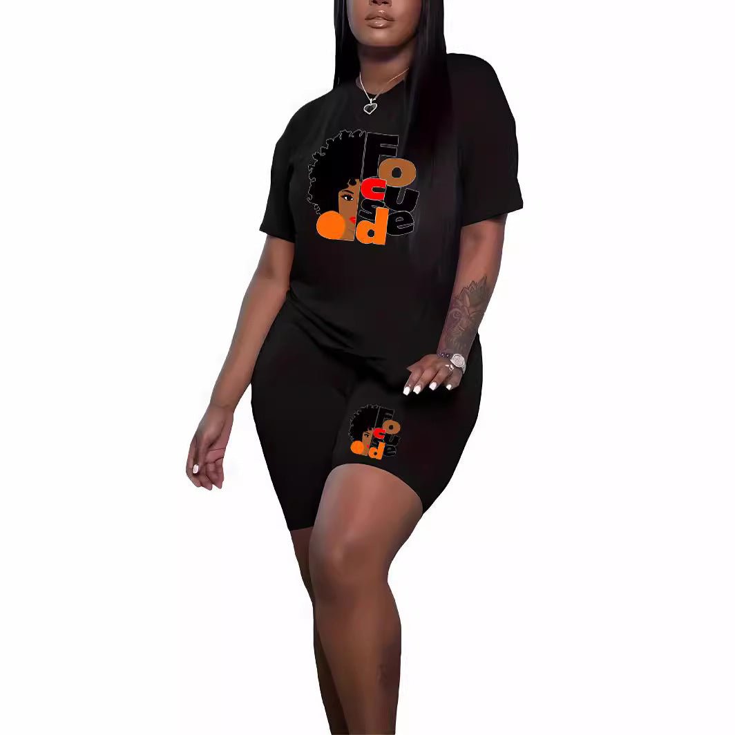 Women Printed Round Neck Casual Two-Piece Set