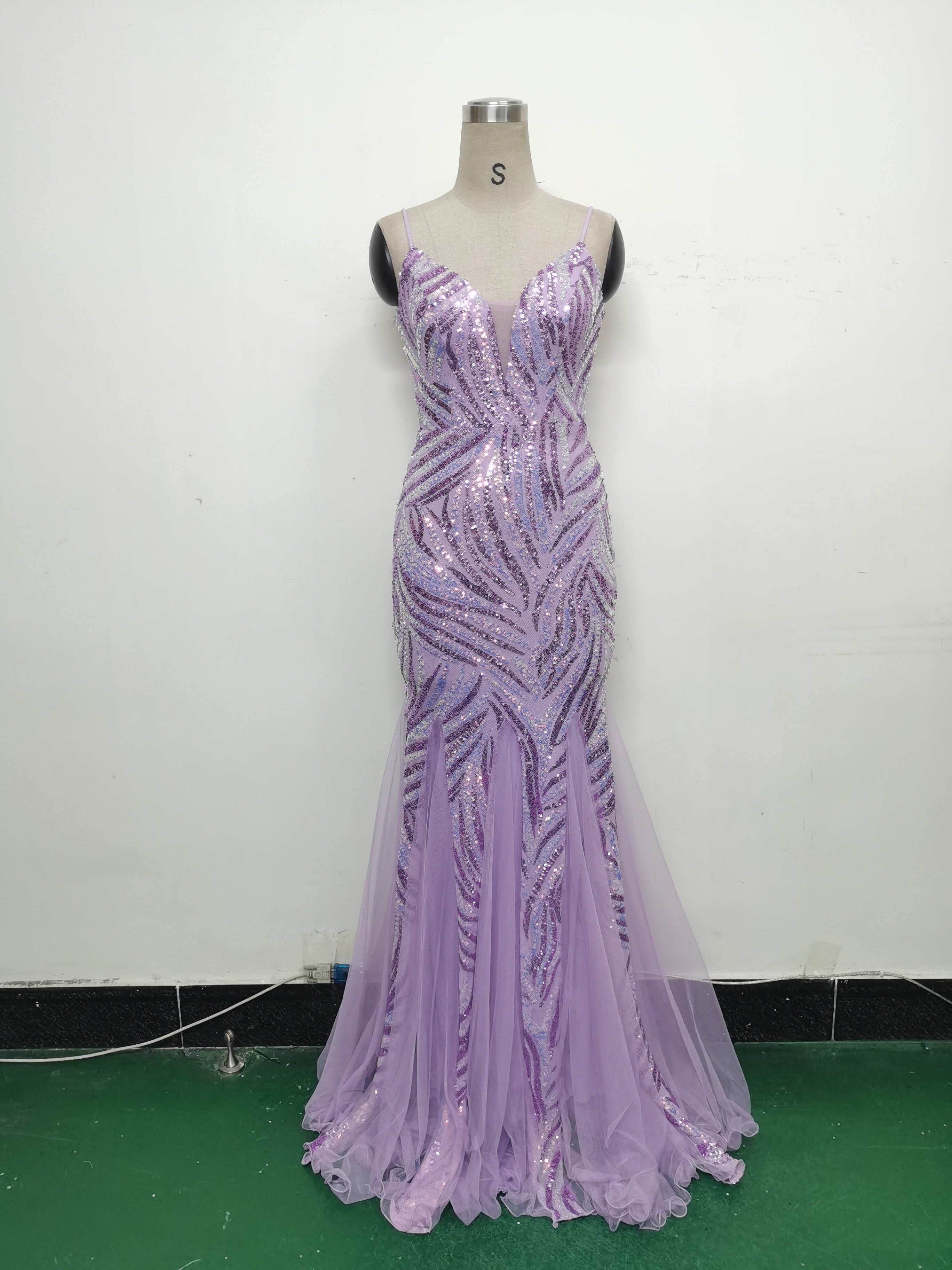 Sequin Patchwork Mesh Strap evening dress 31