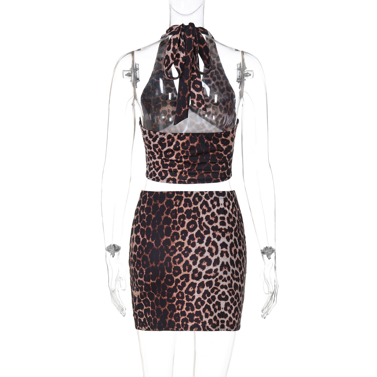 Women summer leopard print sexy Halter Neck Tank Top and Skirt two-piece set 6