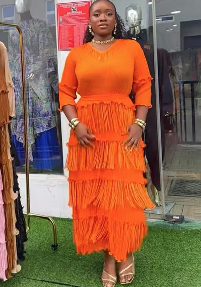 Ruffle Plus Size Fashion African Loose Chic Elegant Long Dress