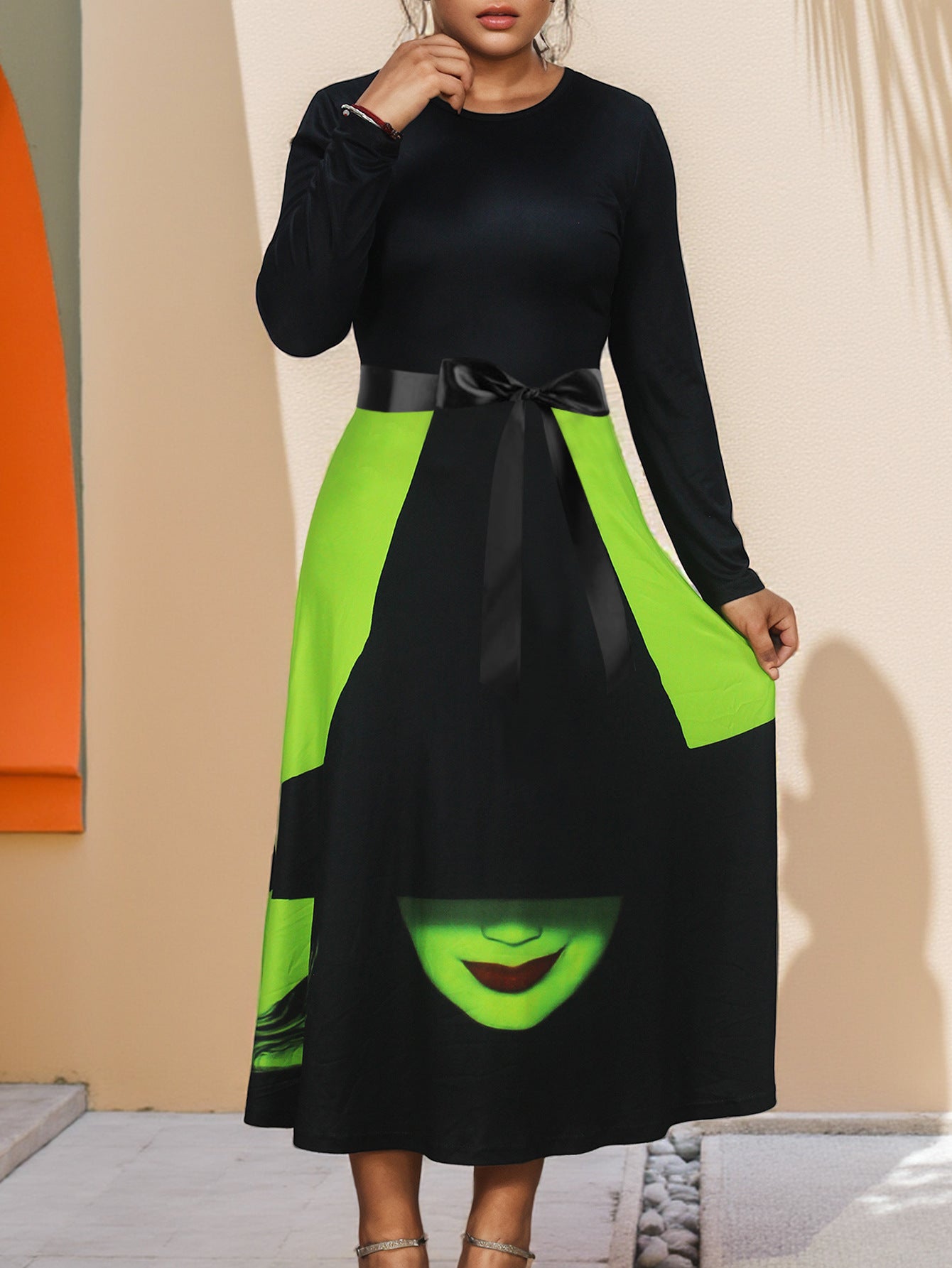 Women Halloween Witch Long-Sleeved Round Neck Dress 5