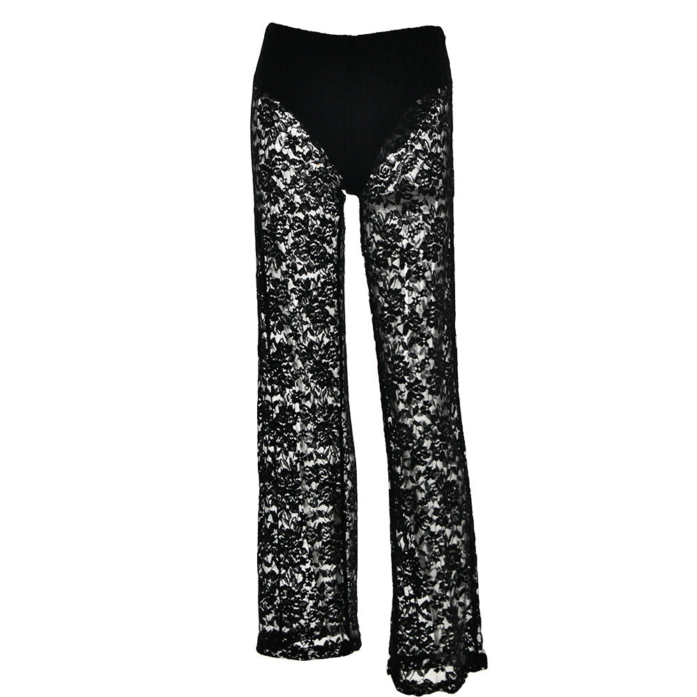 Summer sexy and versatile lace See-Through high-waisted Patchwork long straight pants 8