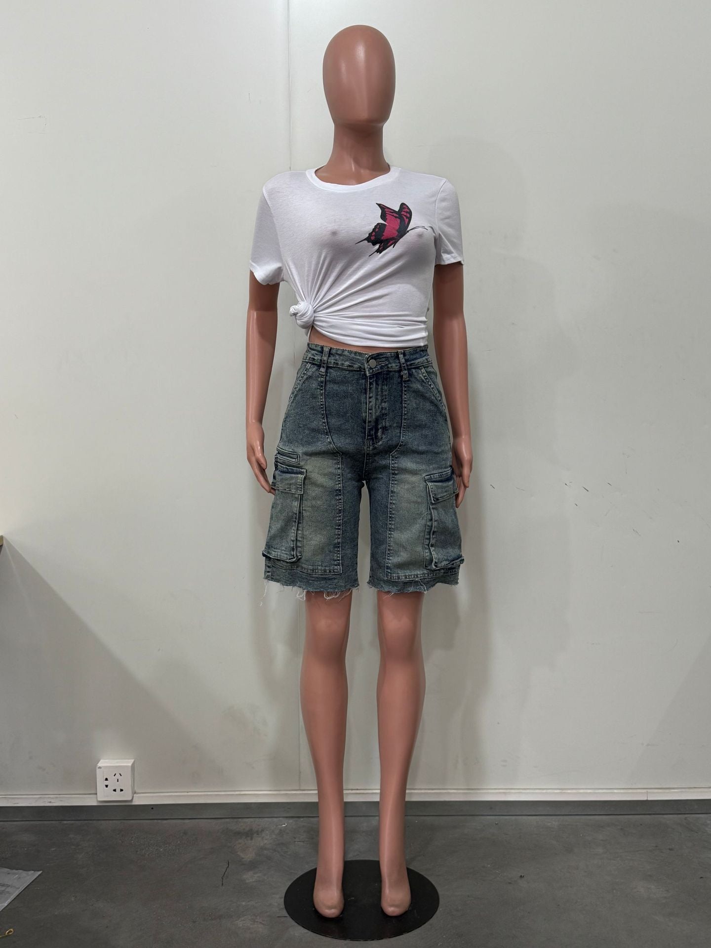 Women Ripped Cargo Denim Pants 20