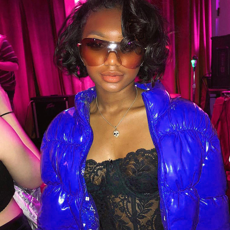 Winter Turndown Collar Camo Print Zip Reversible Women's Cotton Top 15