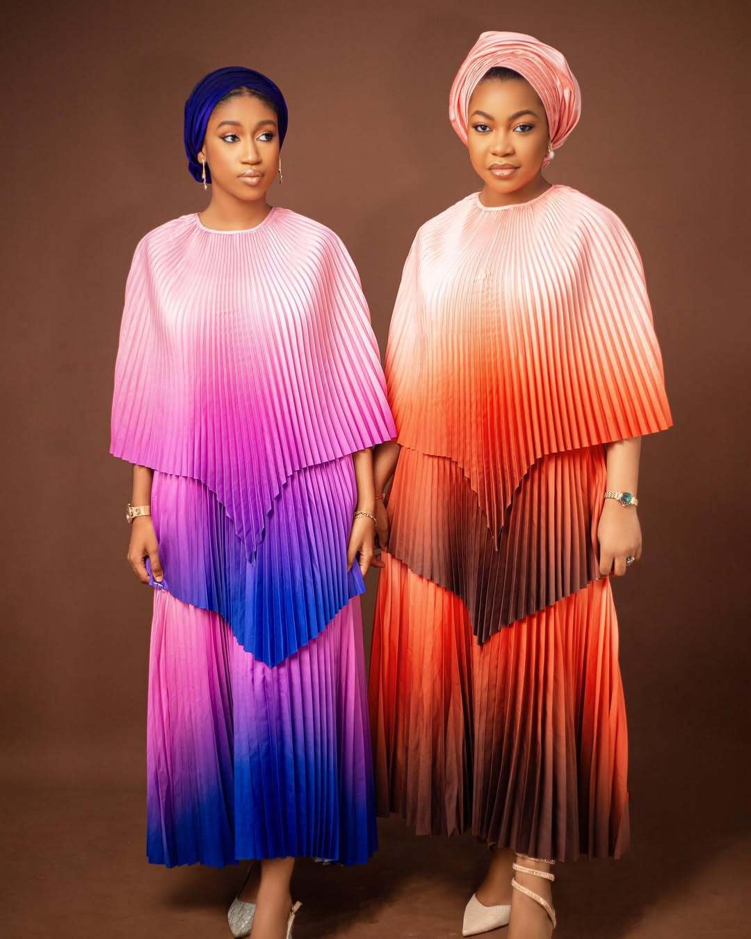 Plus Size women's clothing Slim Fit two-piece pleated gradient top pleated long skirt 9