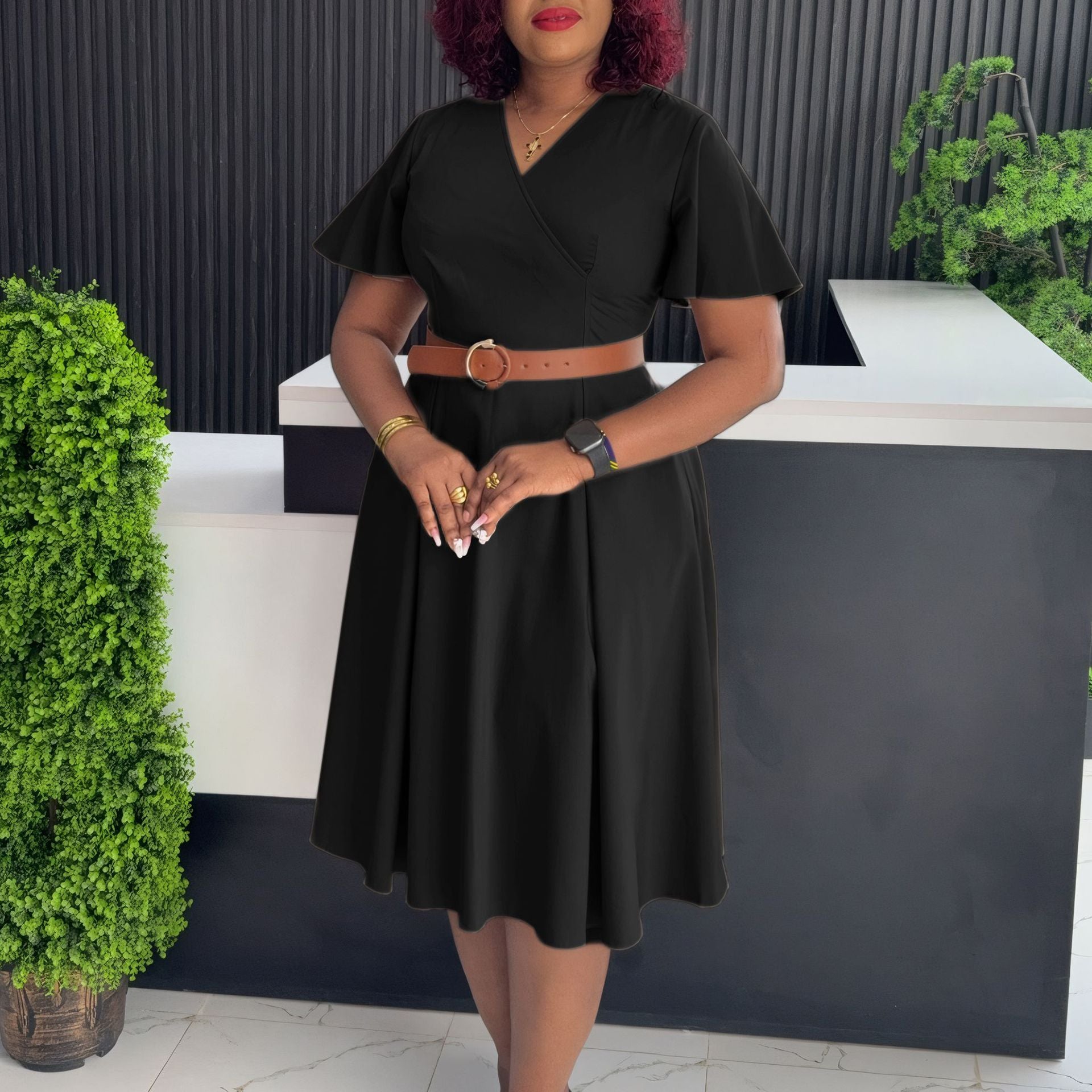 Women Summer V-neck Bell Bottom Sleeve Casual African Dress 10