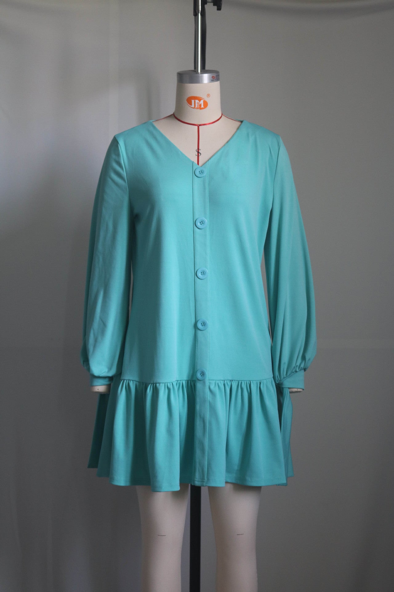 Women's Fashion Casual V-Neck Long Sleeve Ruffled Pleated Dress 11