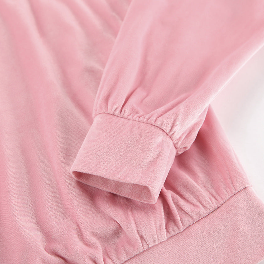 Pink Fashion Sports Suit Autumn Winter Zipper Turndown Collar Two-Piece Women Pants Set 12