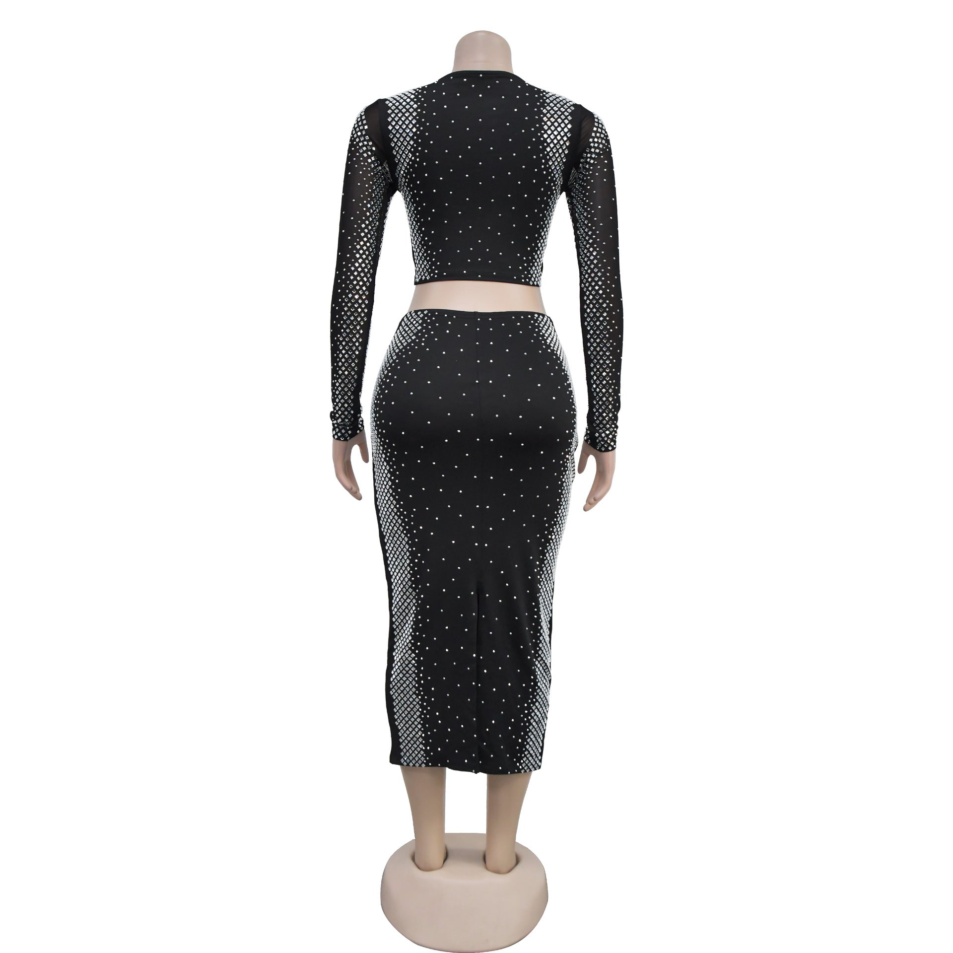Beaded Long Sleeve Slim Two Piece Skirt Set（customized,MOQ 6pcs/size/color,process time 7-10 days） 17