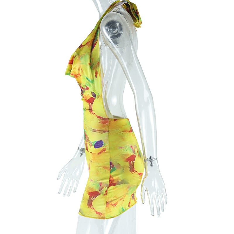 Women printed sexy Halter Neck sleeveless Bodycon dress 7