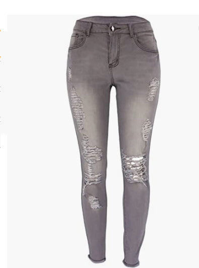 Women Stretchy Ripped Denim Pants 5