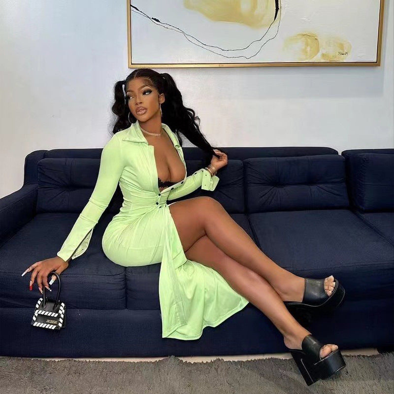 Sexy Button Long-Sleeved Midi Dresses For Women 4