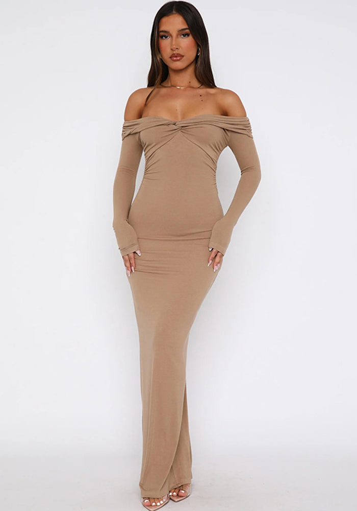 Autumn And Winter Chic Sexy Off Shoulder Long-Sleeved Slim Long Dress