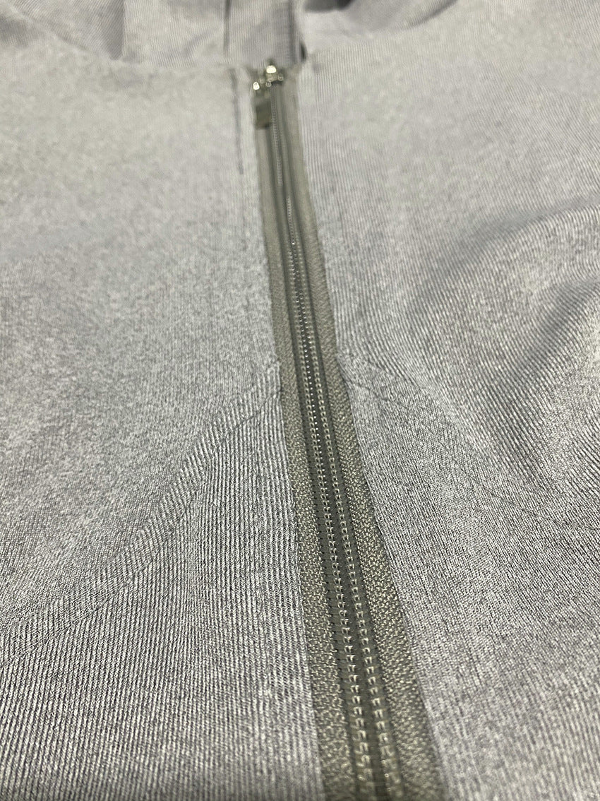 solid color long sleeve hooded zipper tight slim long dress 6