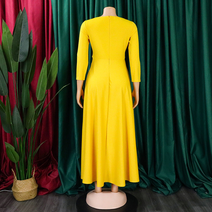 Women's Fall Winter Fashion Chic Solid long sleeve Belted African Plus Size Maxi Dress 31