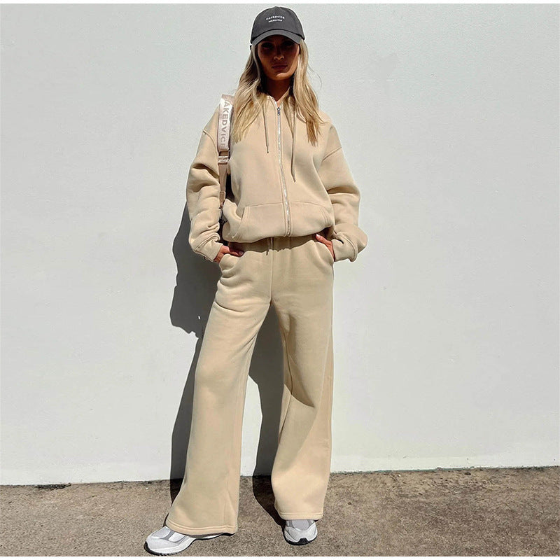 Women Casual Solid Hooded Top and Pant Two Piece Set 3