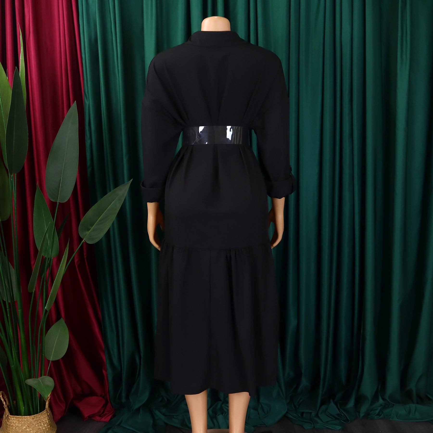 Women's Turndown Collar Solid Color Fashion Loose Casual Button Irregular Shirt Dress 27