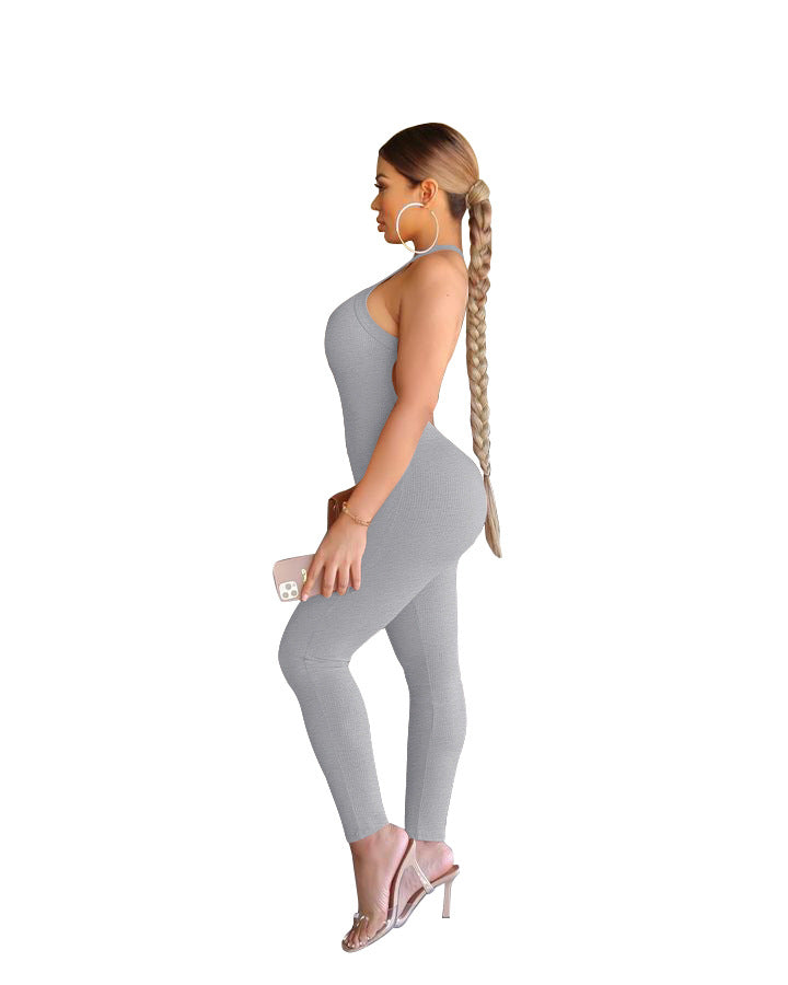 Women Sexy Solid Slim Backless Sports Jumpsuit 7