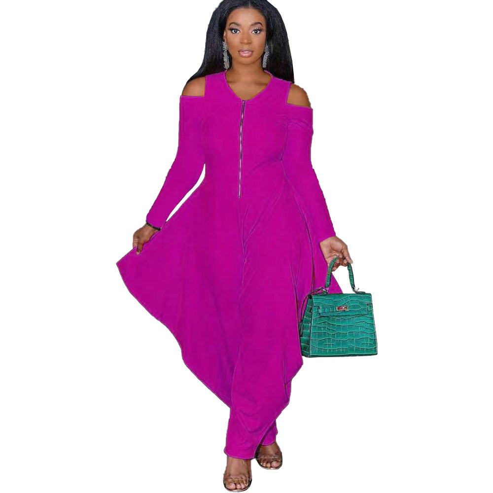 Women's Solid Color Cutout Long Sleeve Fashionable Loose Jumpsuit 18