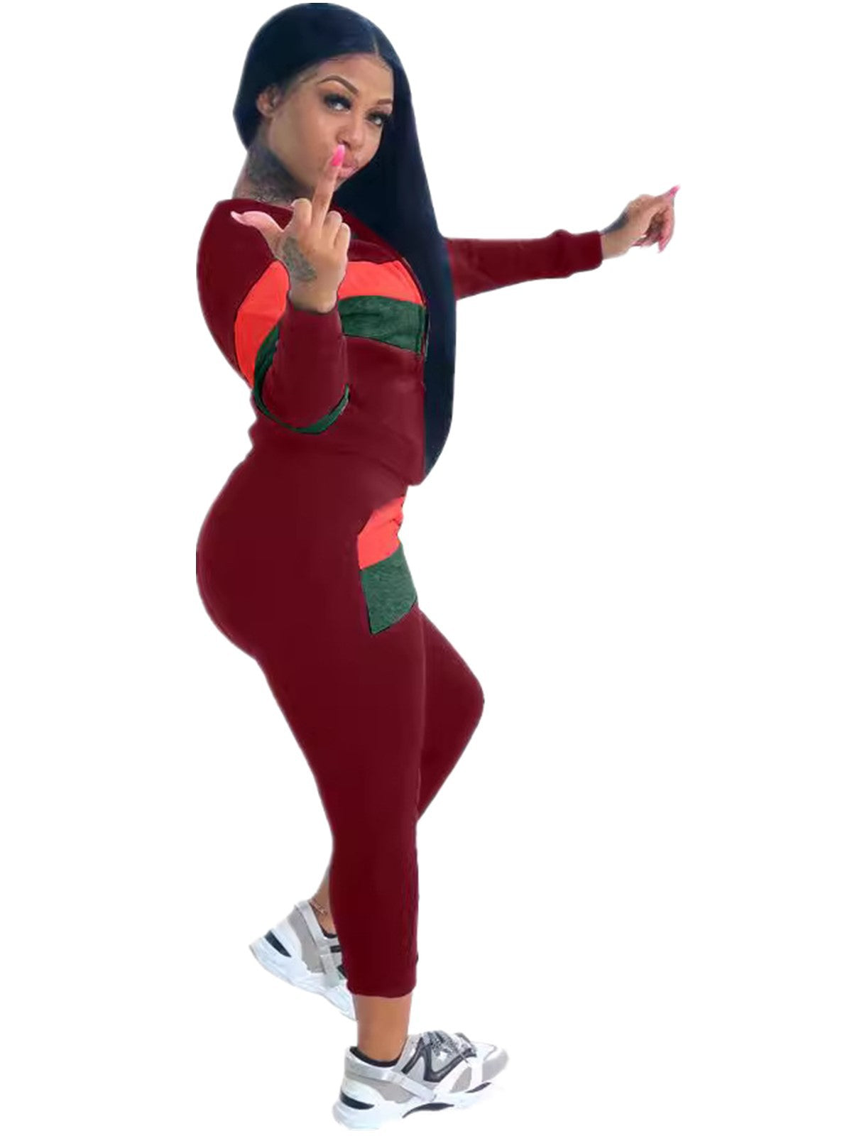 Women Sports Contrast Color Top and Pants Two-piece Set 6