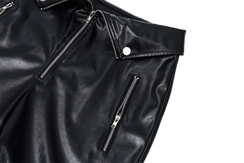 Women Autumn Casual High Waist Loose Wide Leg PU-Leather Pant 17