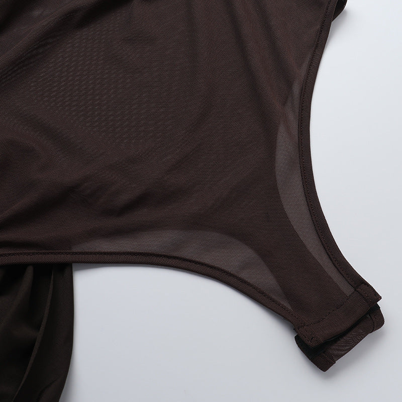 Women summer backless halter neck mesh see-through dress 17