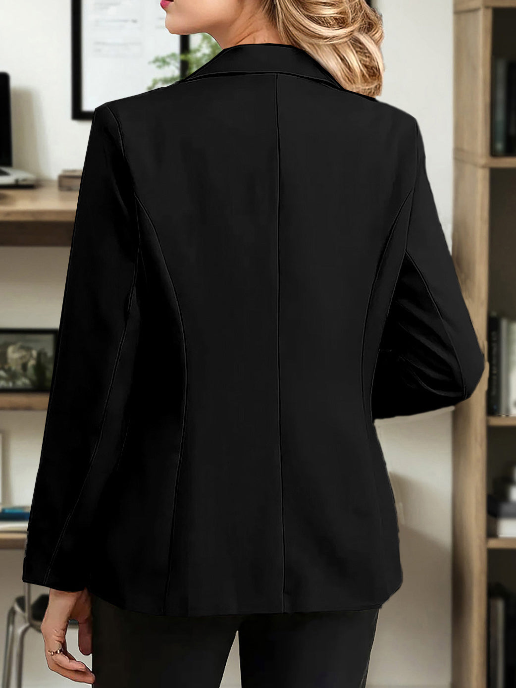 Women Solid Turndown Collar Elegant Career Button Casual Blazer 10