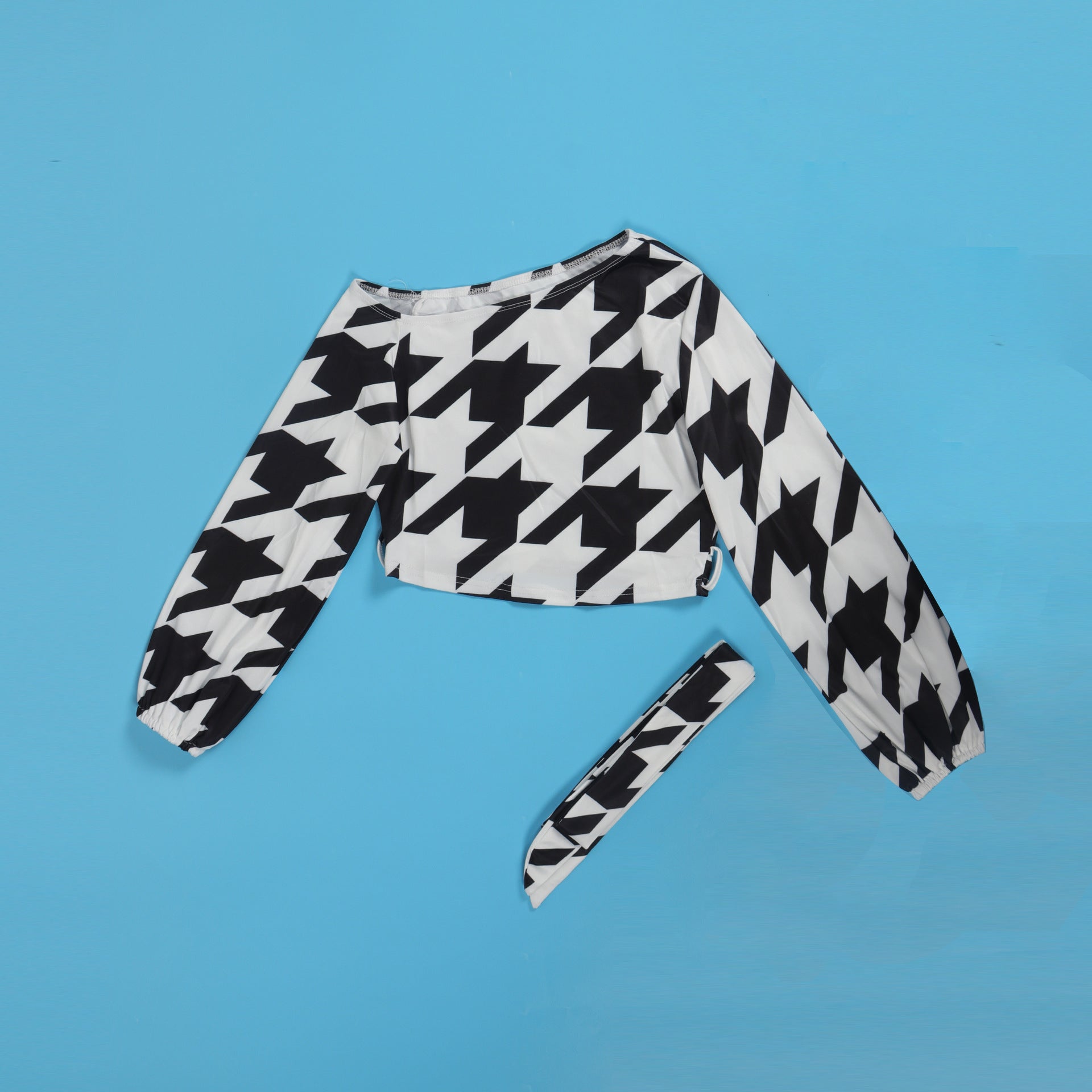 Women Printed Plaid Lace-Up Slash Shoulder Top and Pant Two-piece Set 17