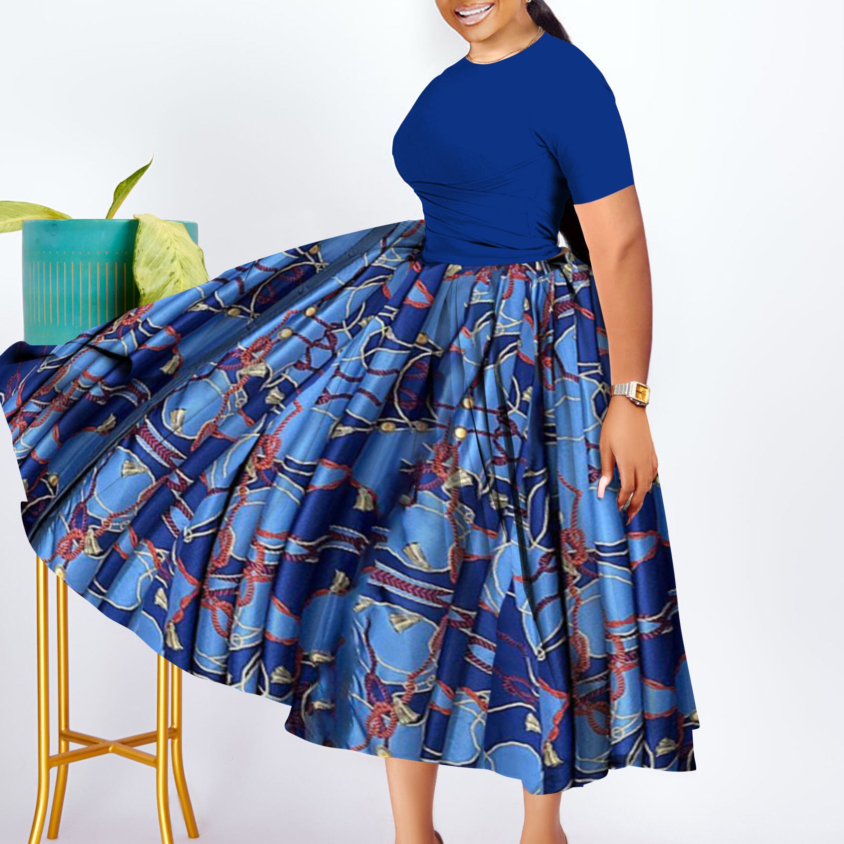 Plus Size African Women Pleated Dress 5