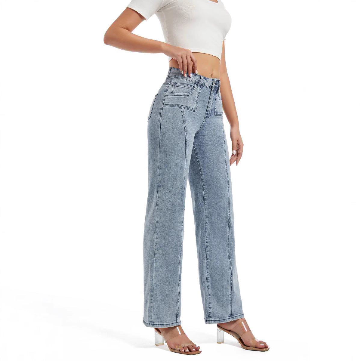 Autumn Long Jeans Blue Wide Leg Straight Denim Pants 3