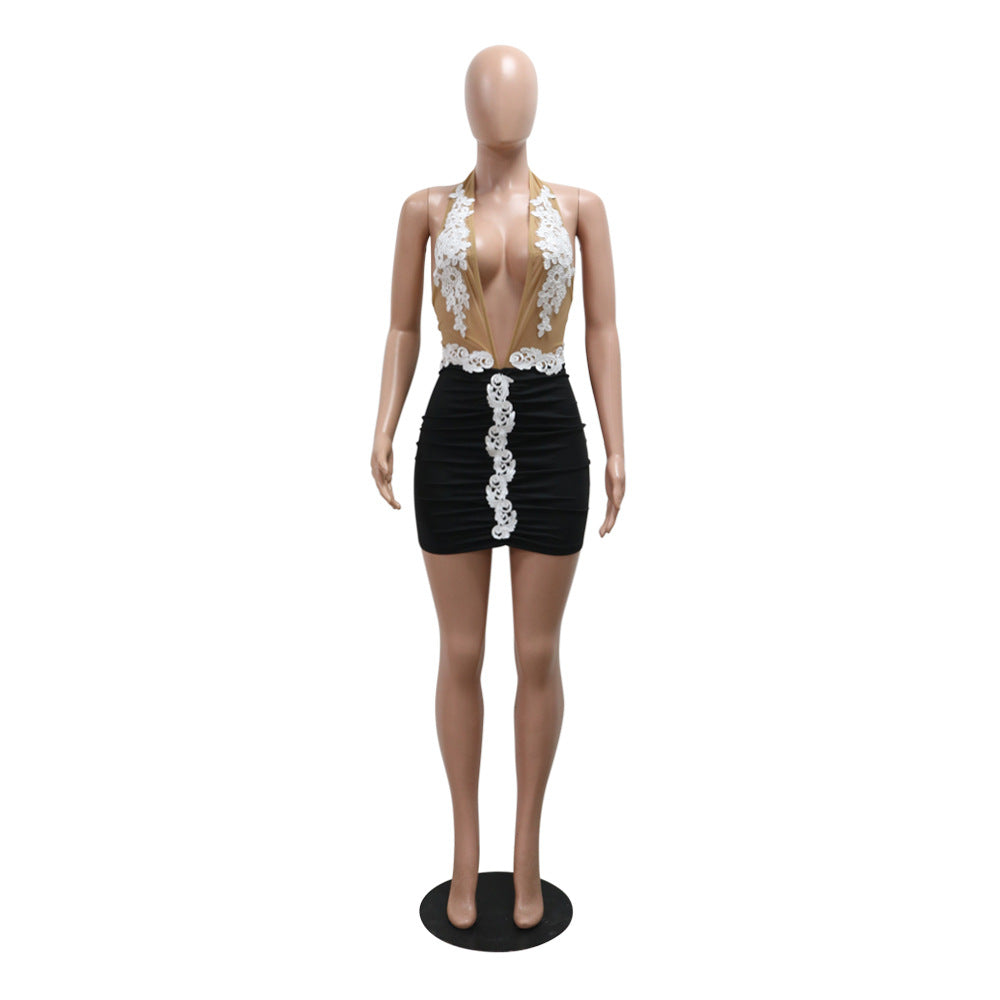 Women Solid See-Through Halter Neck Bodycon Dress 5