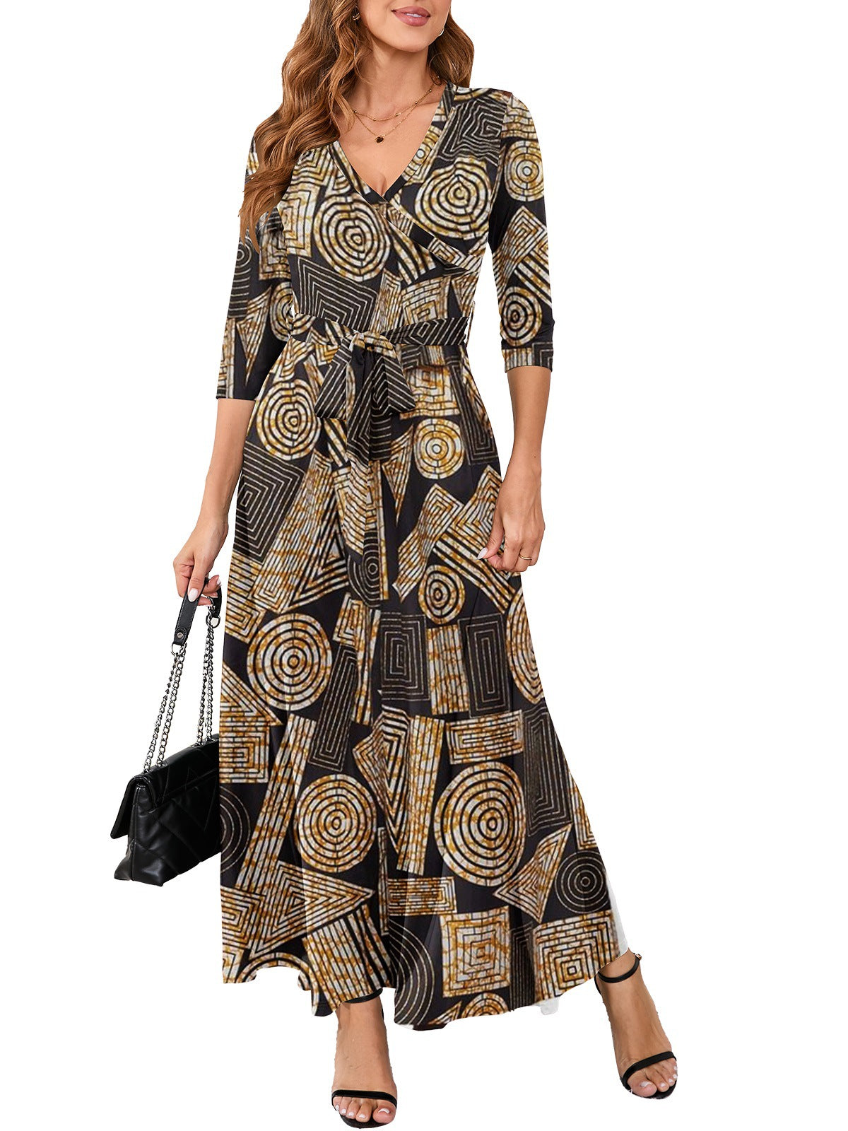 Women Sexy Printed V Neck Dress 3
