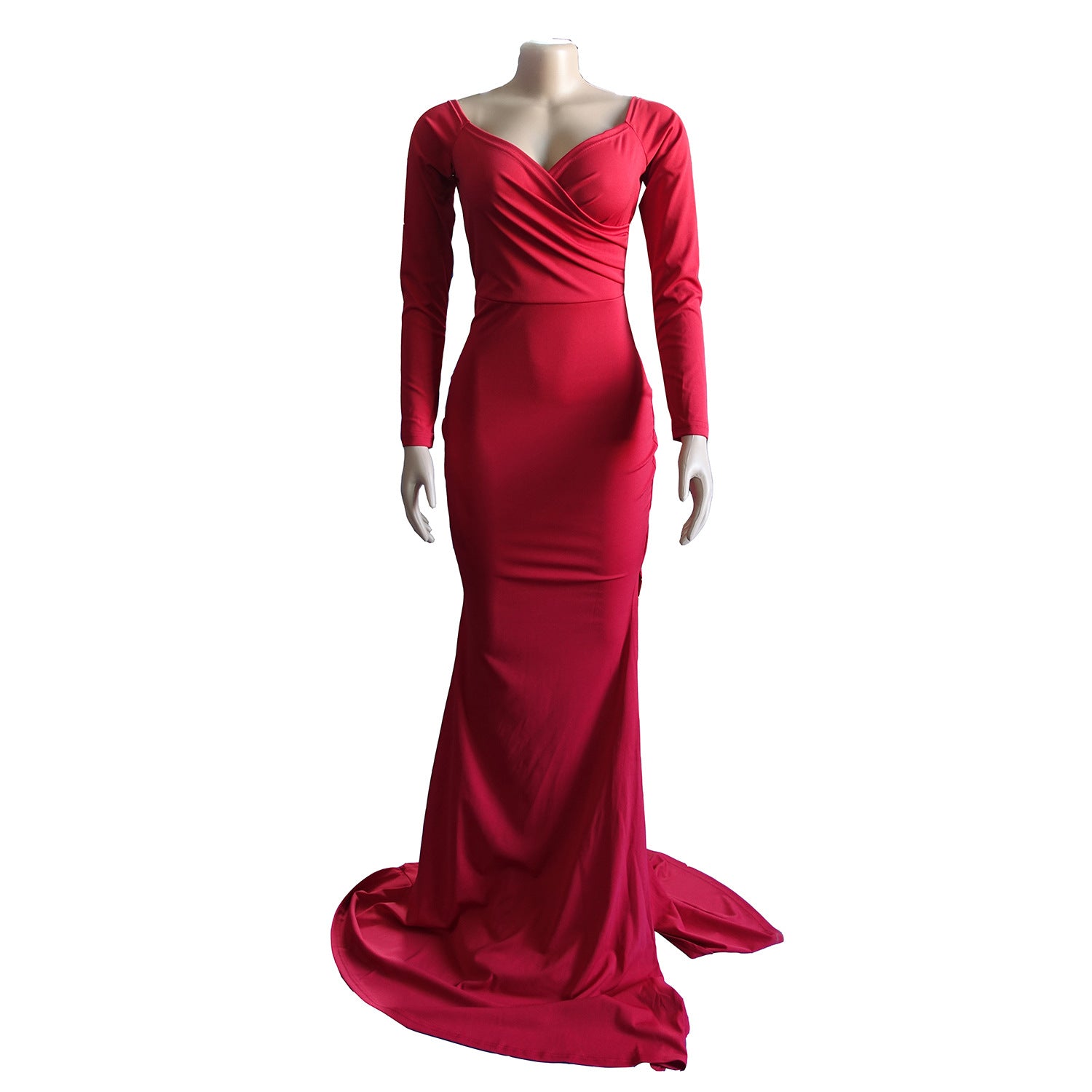 Red Sexy Sweetheart Long Sleeve Slit Mermaid Evening Dress 5