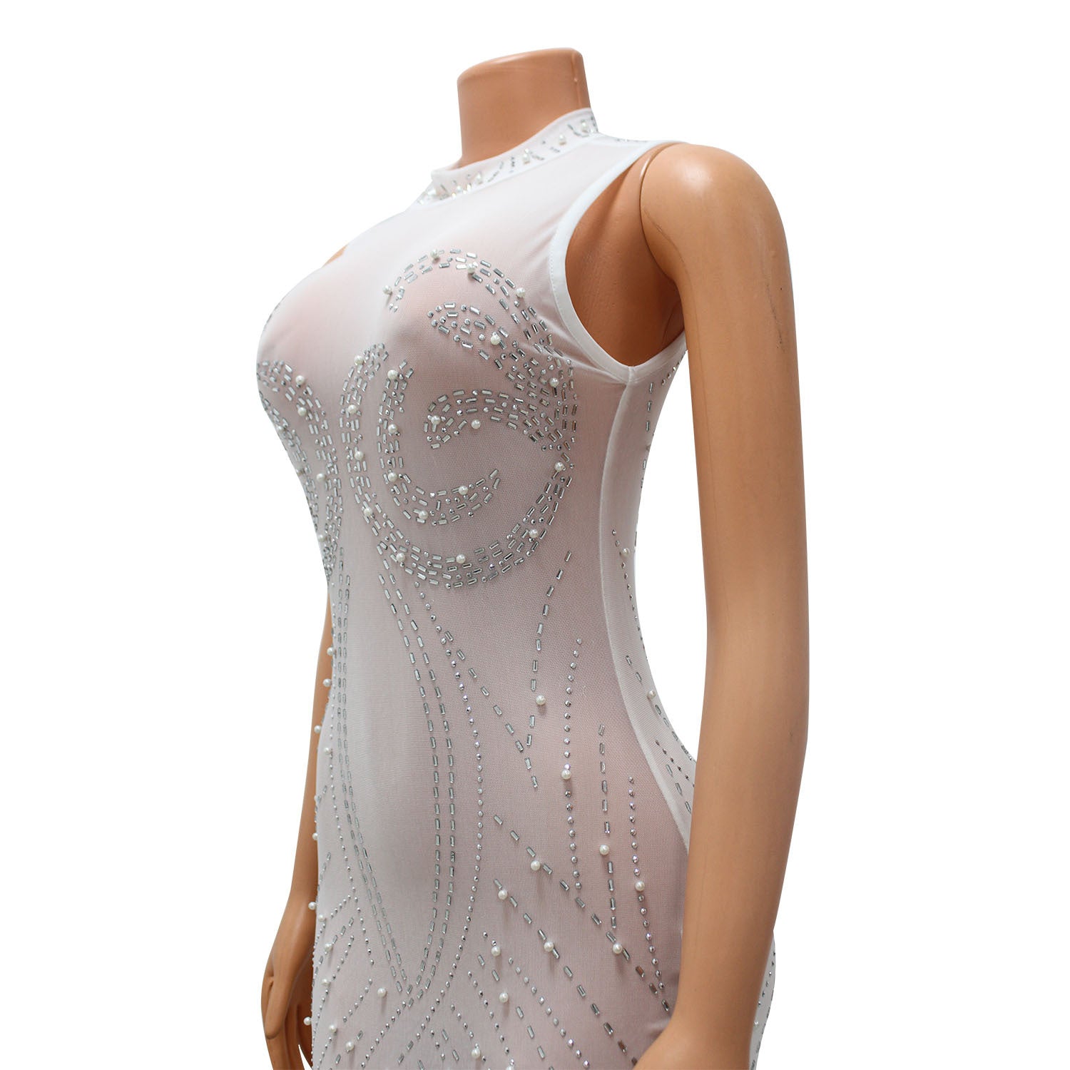 Summer Women's Sexy Mesh Beaded See-Through Dress For Women 20