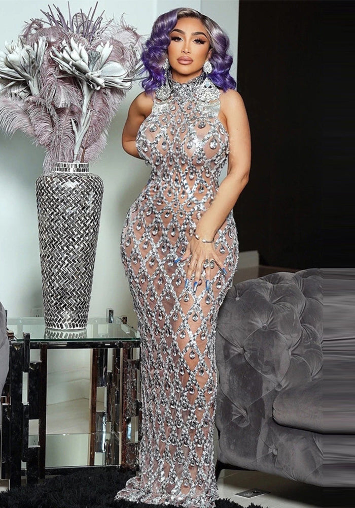 Plus Size Women rhinestone dress