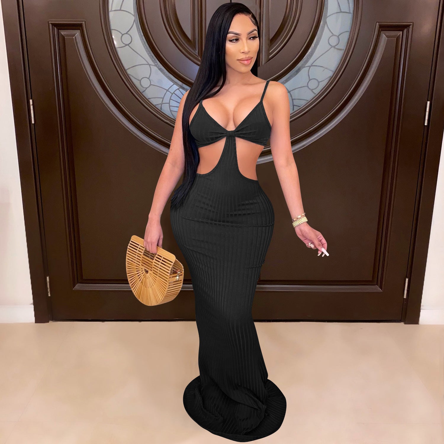 Sexy Knitted Strap Solid Color Dress for Women 23