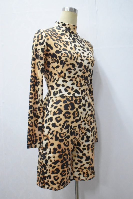 Women Long Sleeve Leopard Print Romper 13