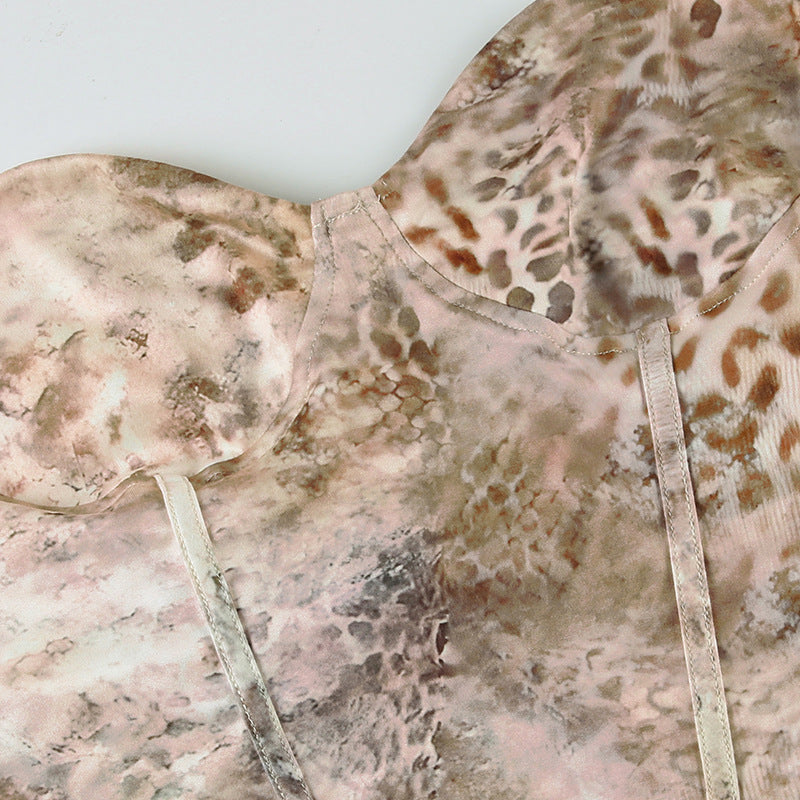 Women Holidays Animal Print Irregular Strapless Top and Shorts Two Piece Set 14