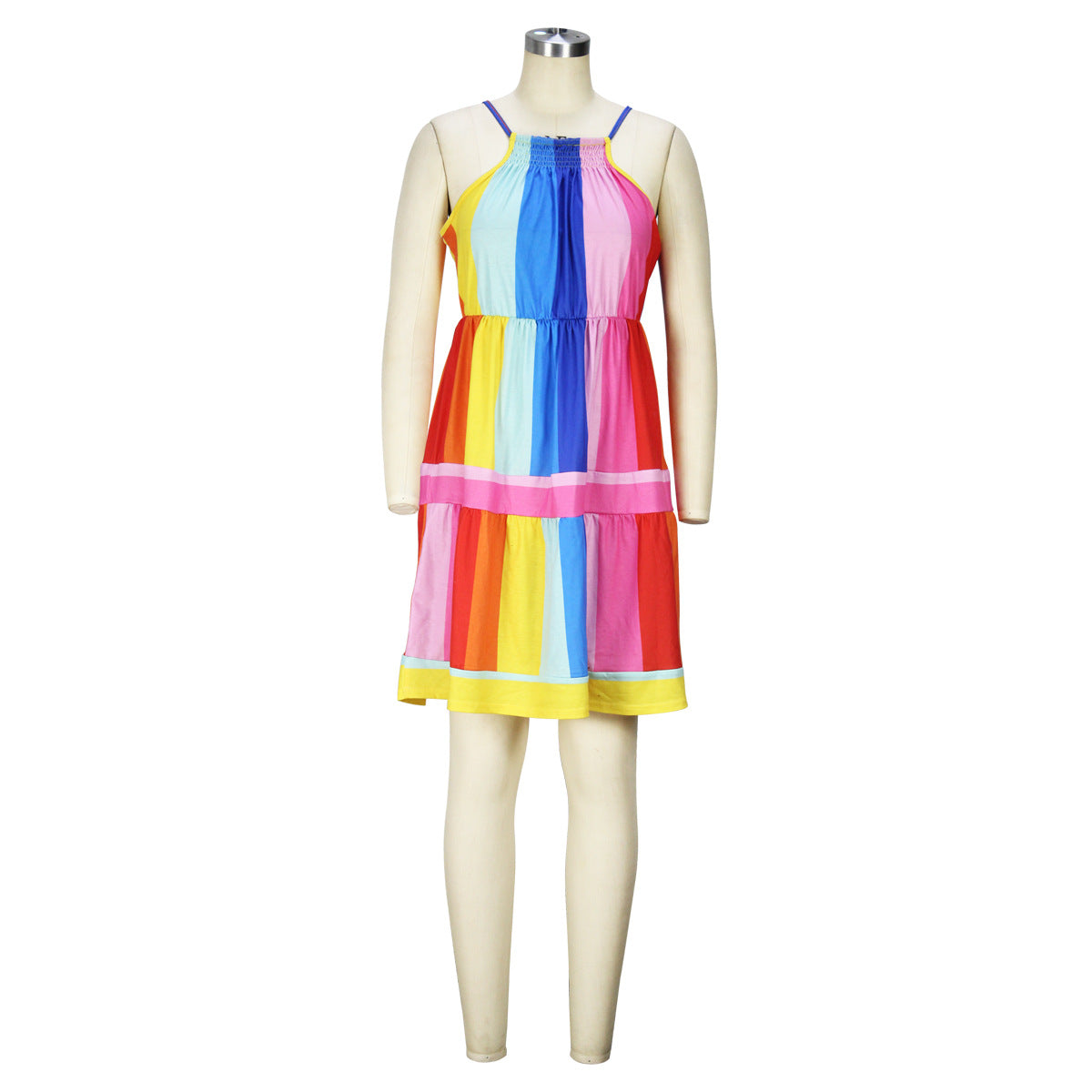 Rainbow Stripe Fashion Straps Casual Dress Color Block Patchwork Sexy Dress For Women 9