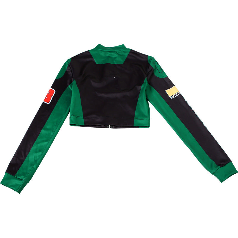 Women autumn and winter sexy American retro printed long-sleeved Crop baseball jacket 8