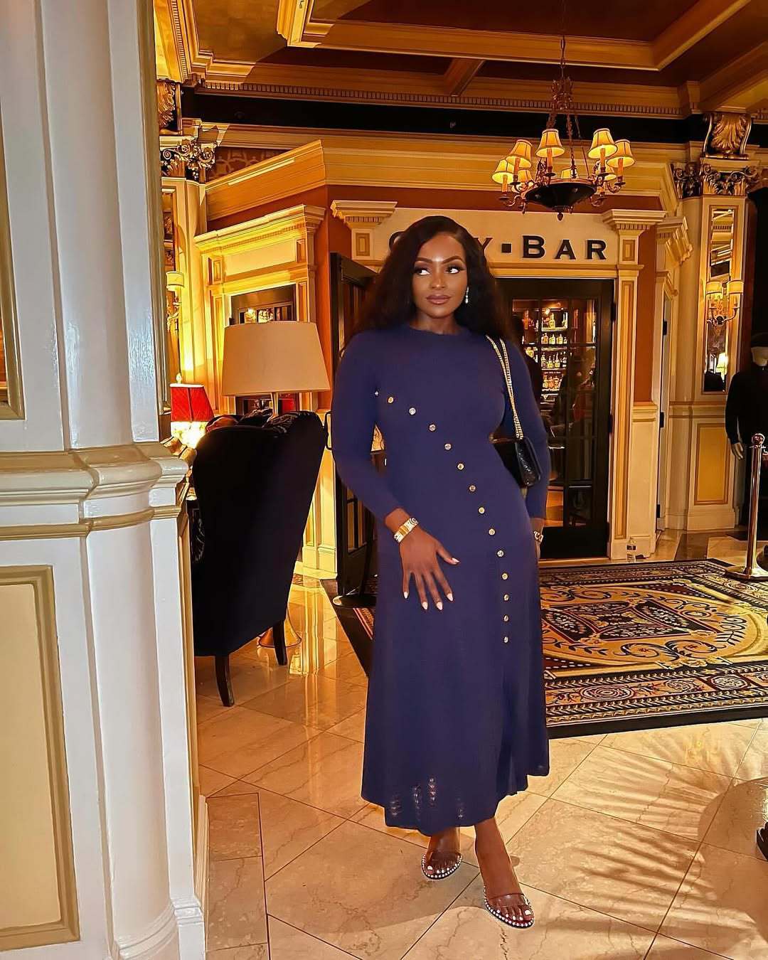 Women Fall French Elegance Metal Button Ribbed Knitting Dress 4