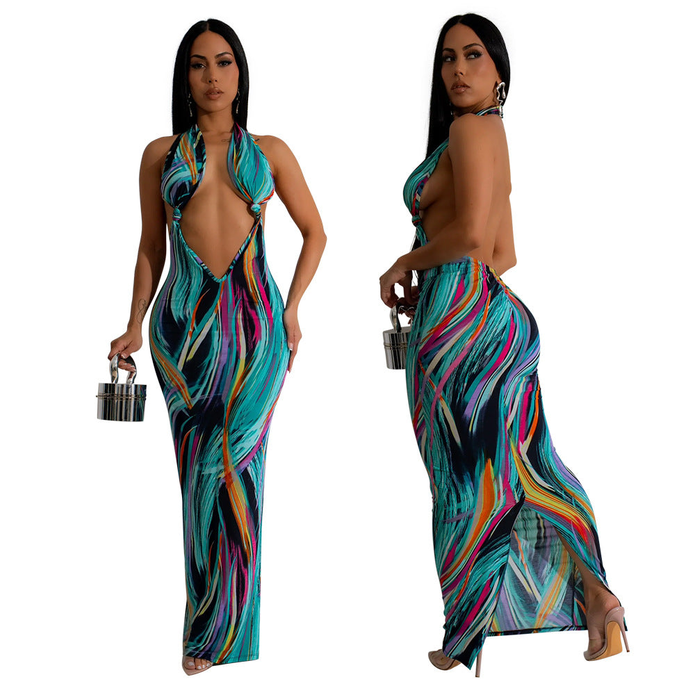 Women Sexy Backless Halter Neck Maxi Dress 11
