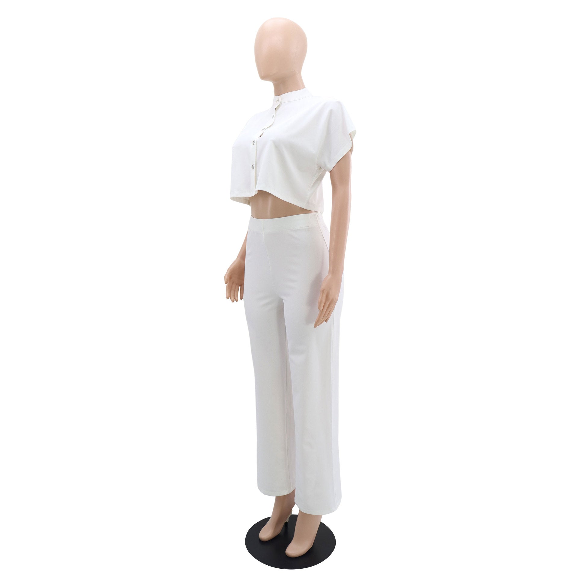 Versatile short Sleeve Shirt top solid color straight women's trousers Casual two-piece set 12