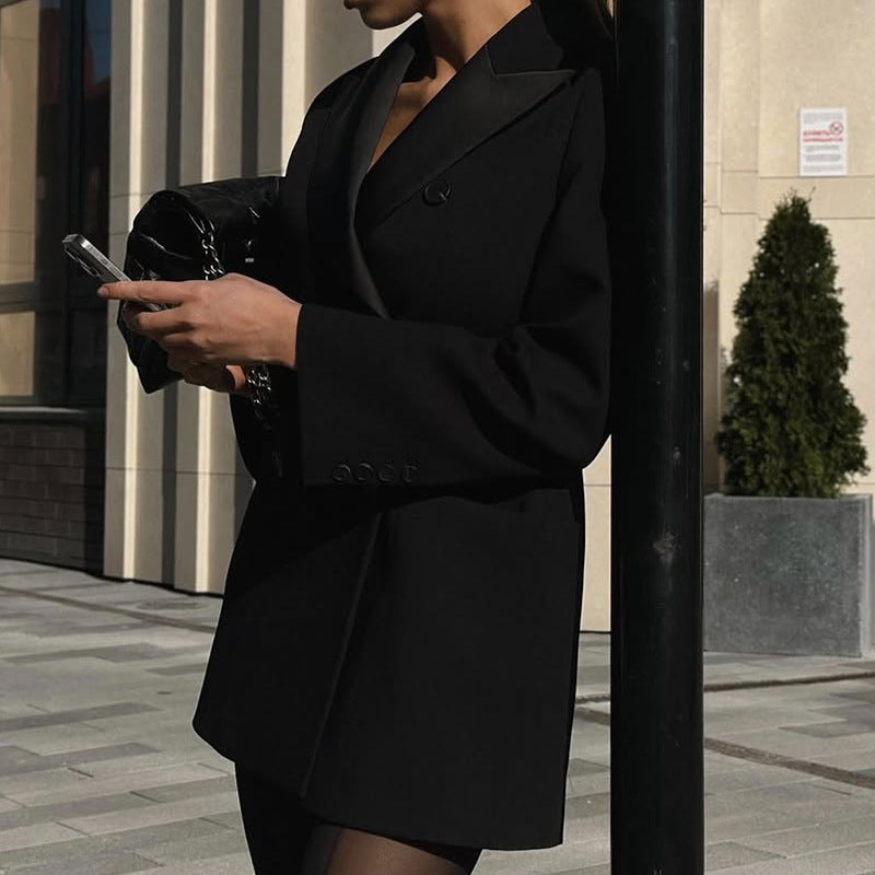 Spring Women's Long Sleeve V-Neck Long Career Blazer 4