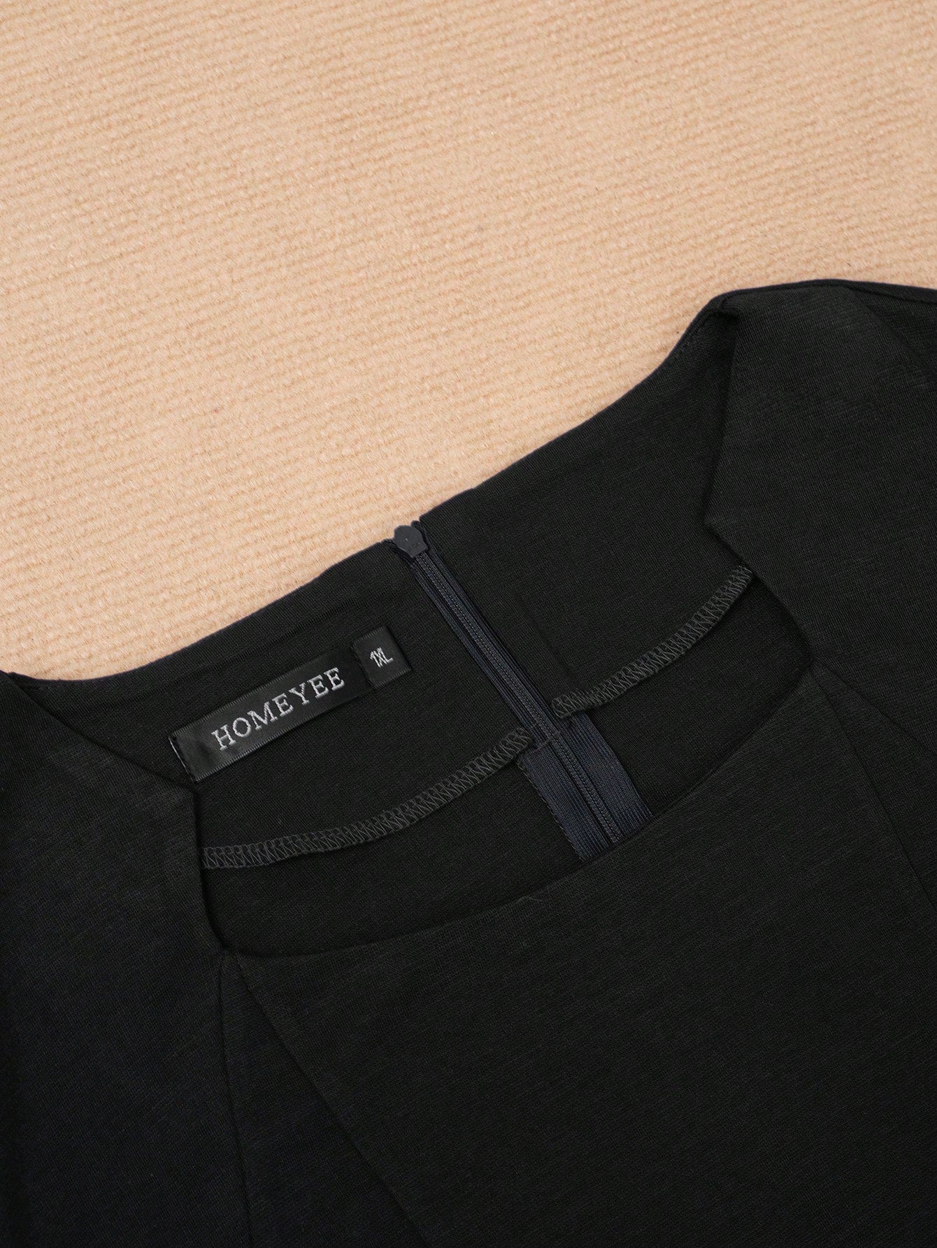 Plus Size Chic Elegant Short Sleeve Slim Waist False Two-Piece Solid Color Square Neck Zipper Professional Bodycon Dress 8