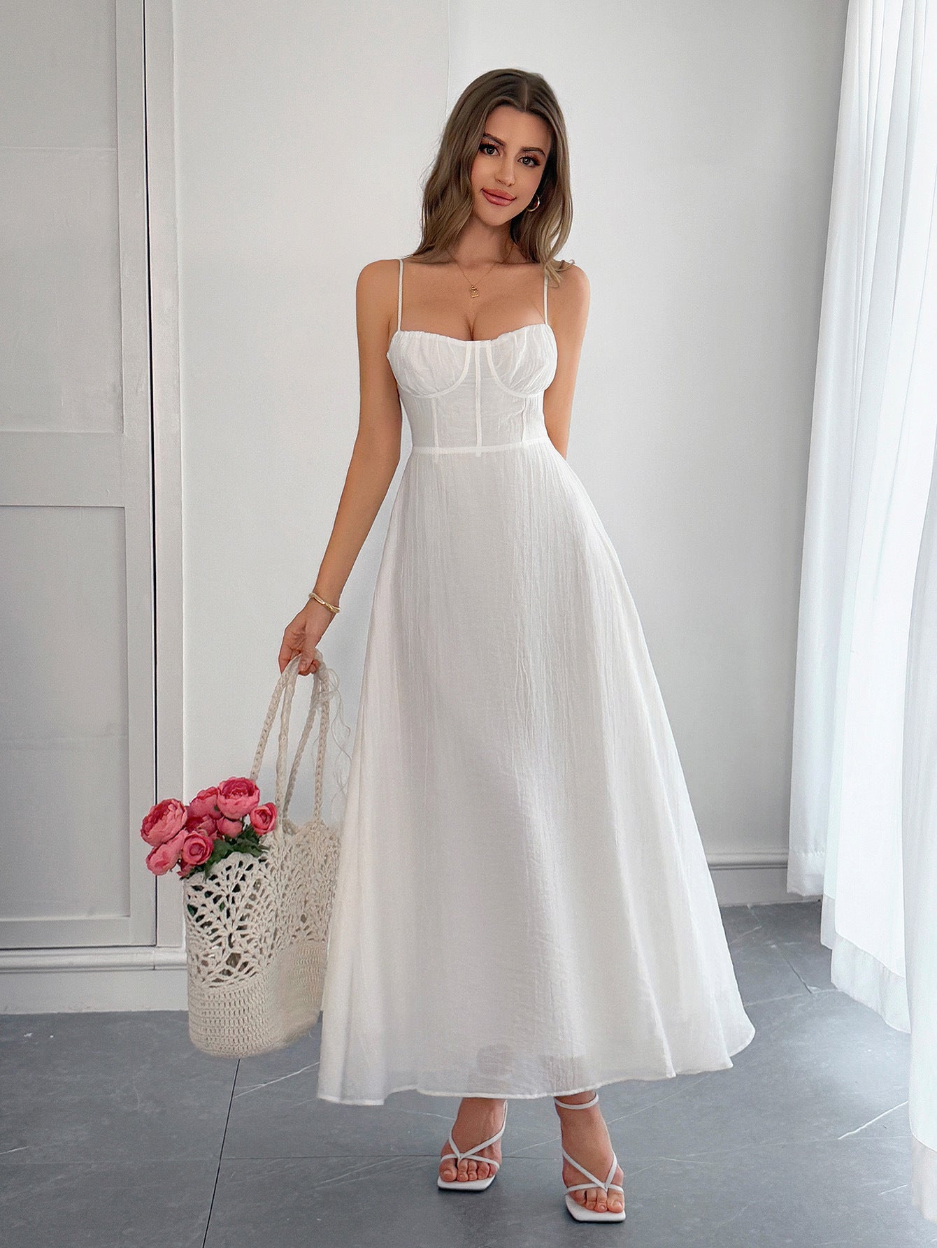 Spring-Summer Elegant Solid Color Strap Dress for Women 4